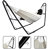 Todeco - Hamaca- Cama Colgante - Capacidad: para 2 Personas - Alto: Ajustable - Beige- Brasileño- con Soporte Tipo-H…